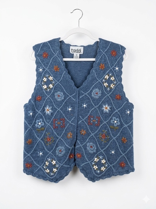 Teddi Tops - Vintage 3D Crochet Coastal Grandma Vest Top Cottagecore Size M